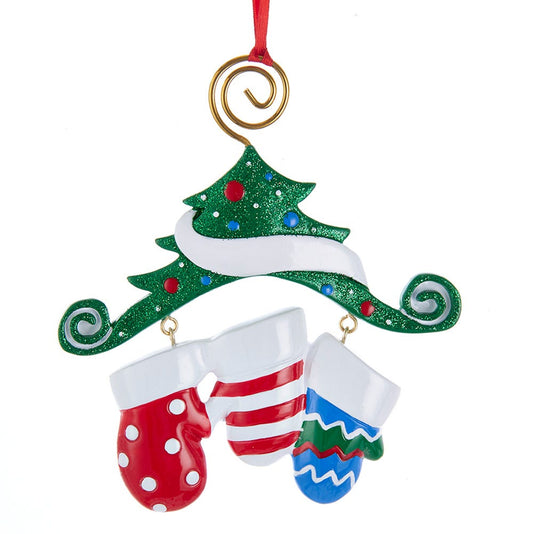 Dangling Mittens Family Ornament- Family of 3
