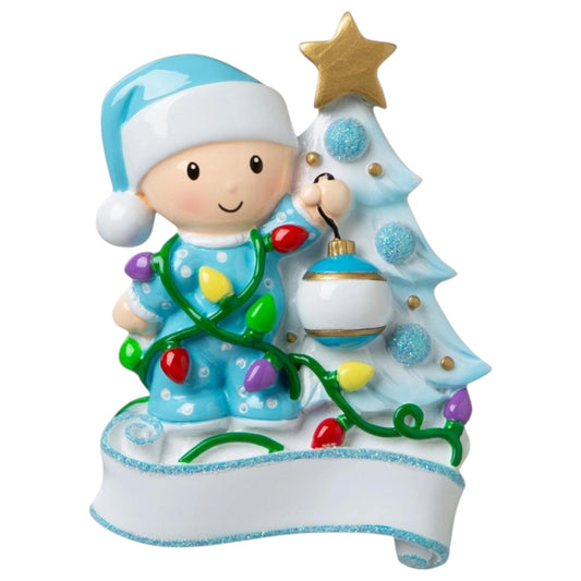 Baby Boy Decorating Tree Blue Ornament