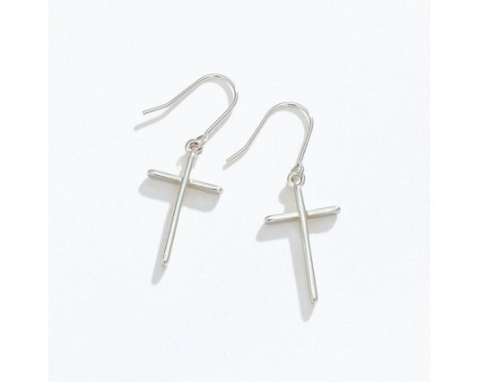 Silver Cross Dangle Earrings