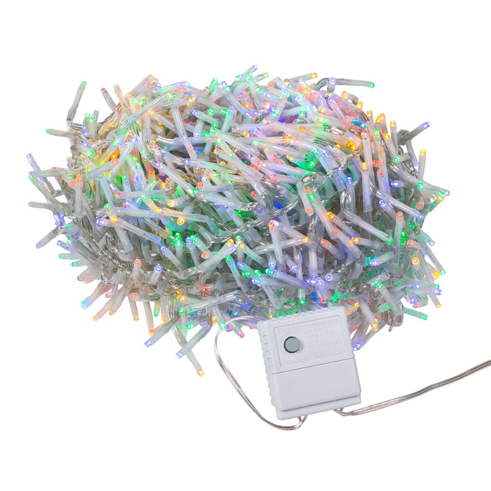 1000-Light Multicolor LED Clear Wire Cluster Garland