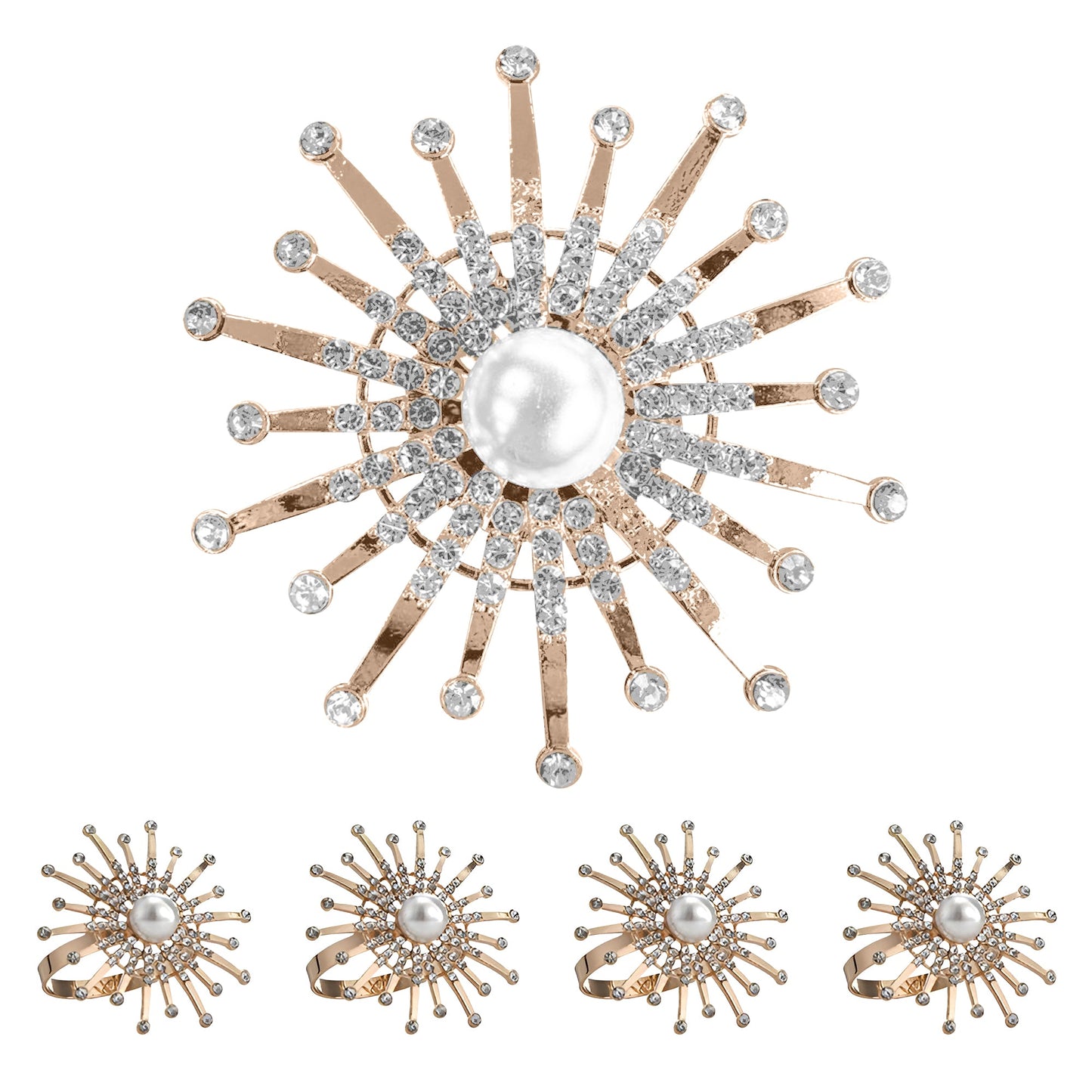 Gold Floral Napkin Rings – Elegant Pearl Table Setting Rings for Dining Decor