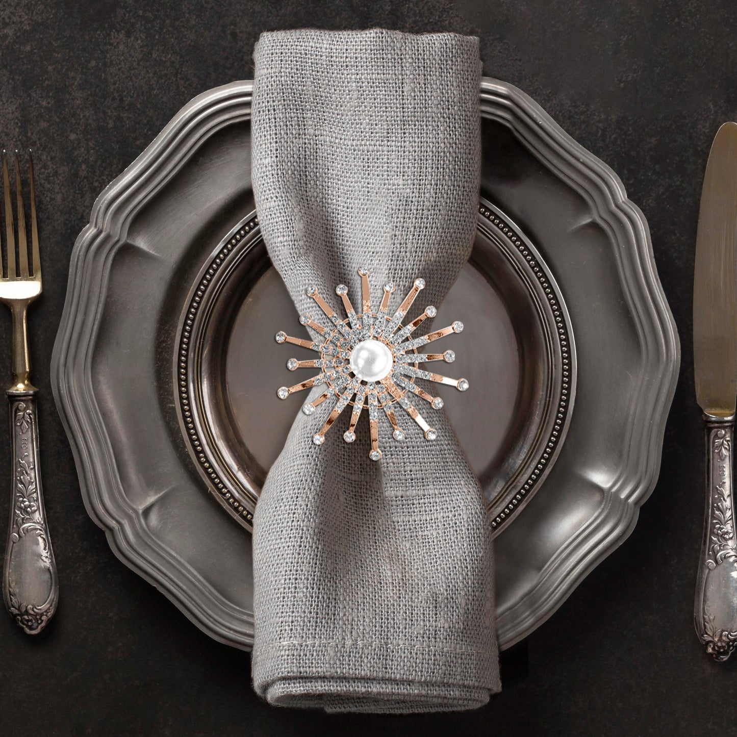 Gold Floral Napkin Rings – Elegant Pearl Table Setting Rings for Dining Decor