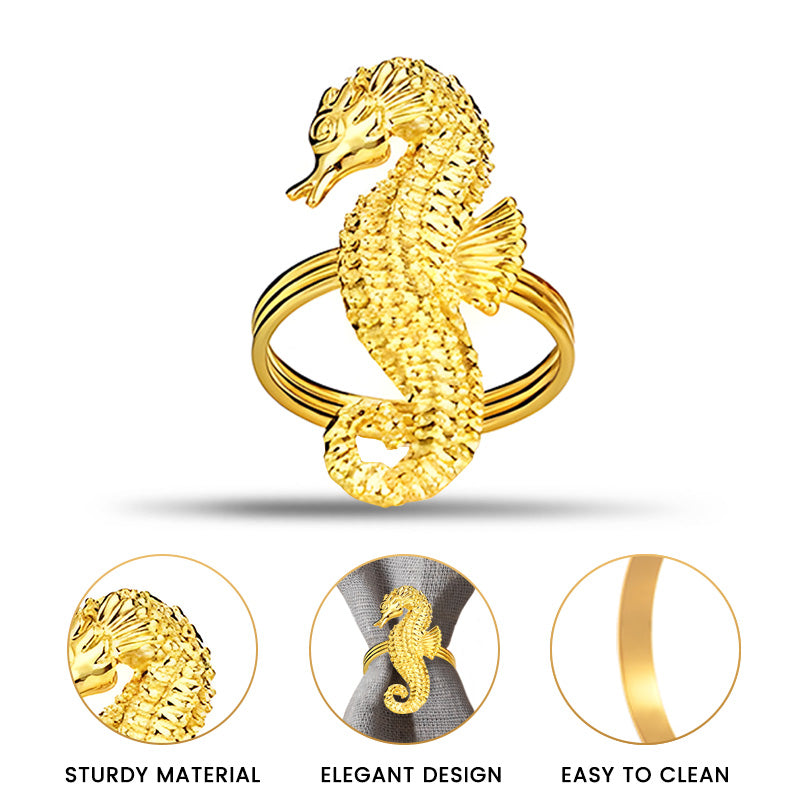 Gold Seahorse Napkin Rings – Elegant Coastal Table Decor Rings for Dining