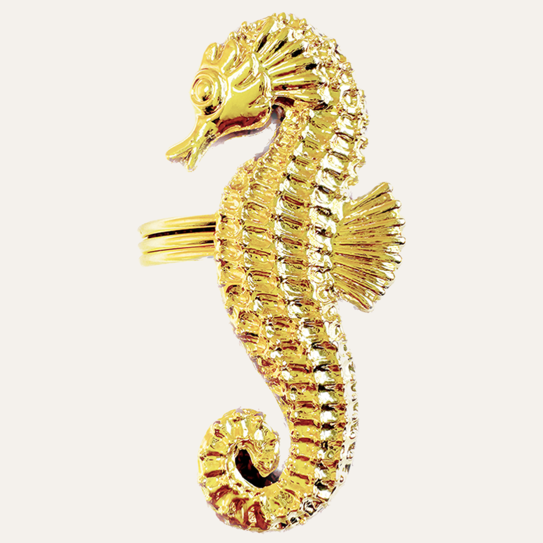 Gold Seahorse Napkin Rings – Elegant Coastal Table Decor Rings for Dining